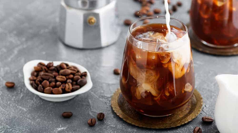 iced coffee with coffee beans